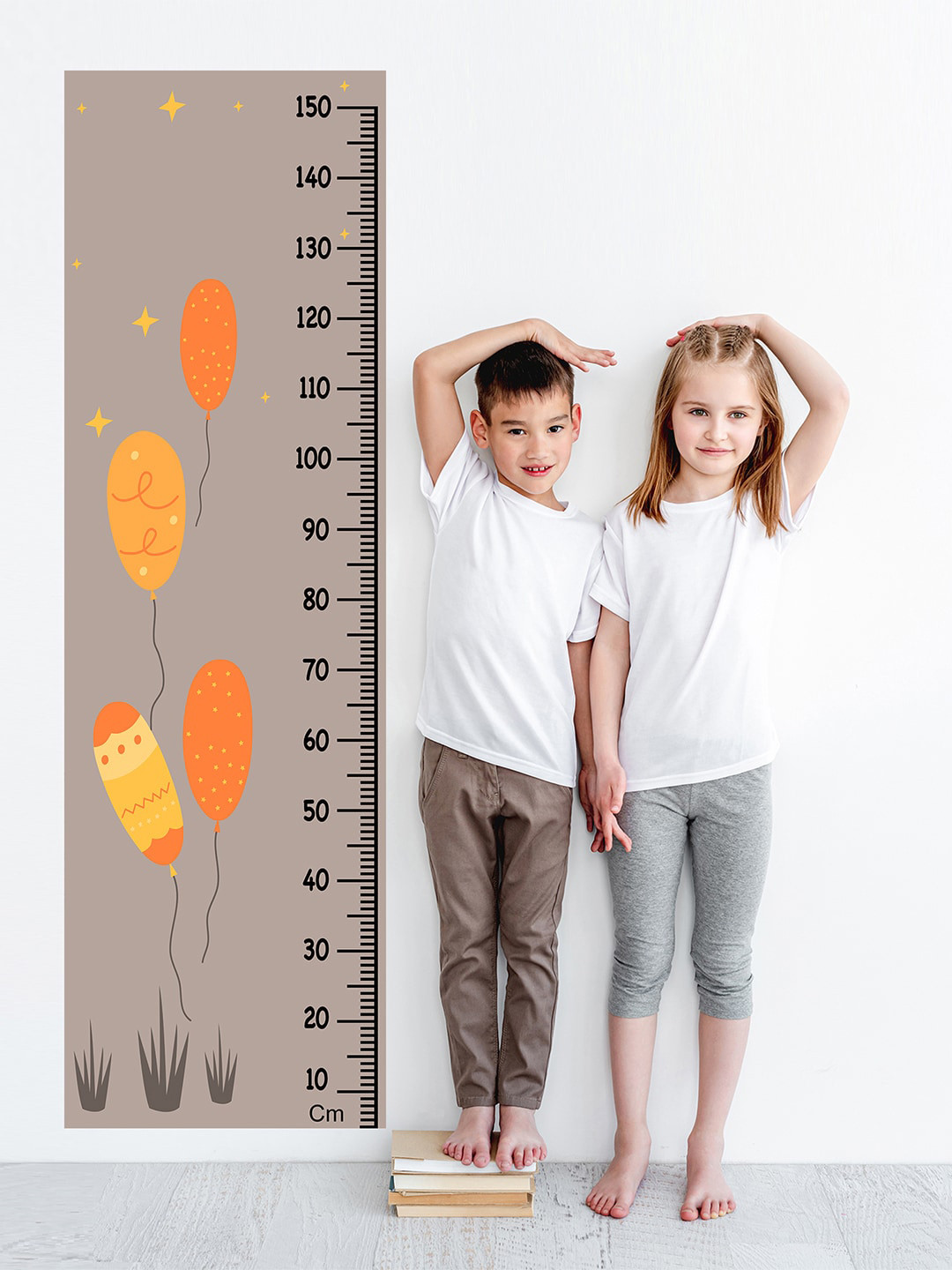 WENS Orange Colored & Grey Printed Colorful Balloons Height Chart Wall Decal