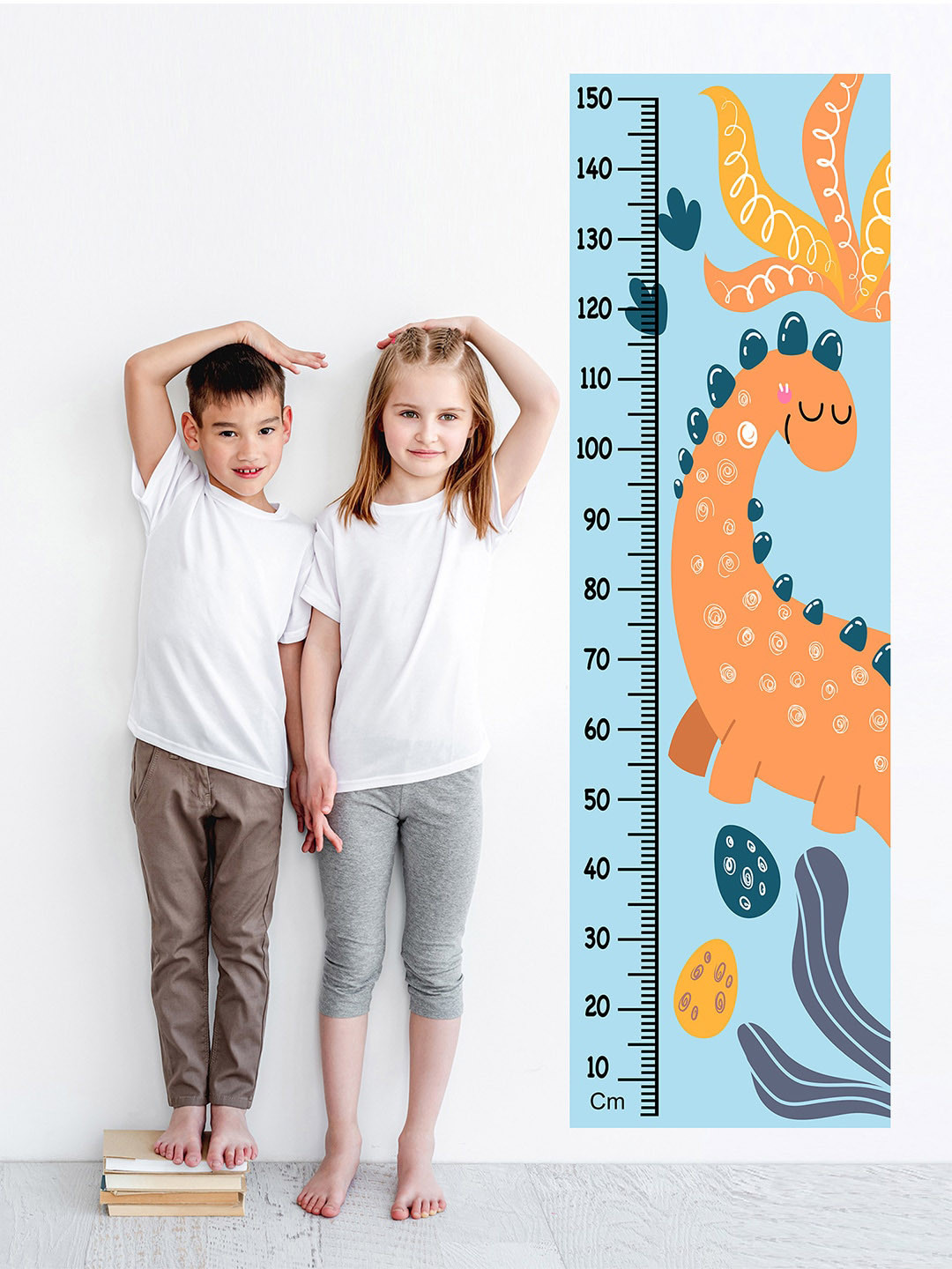 WENS Yellow & Blue Printed The Shiny Dino Height Chart Wall Decal