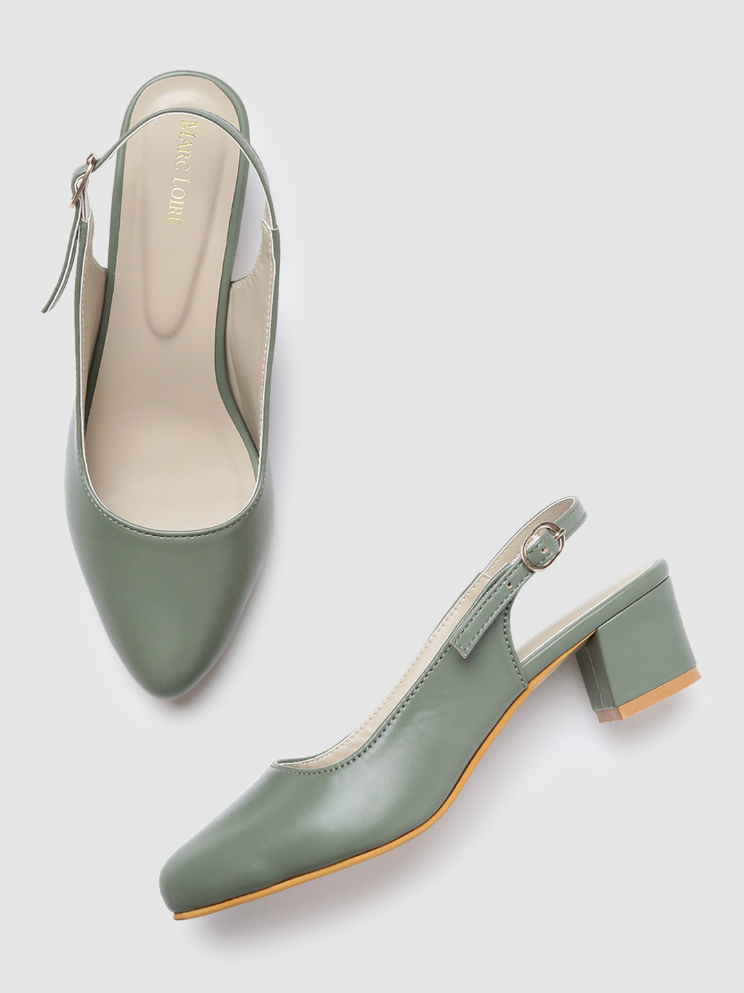 Marc Loire Olive Green PU Work Block Pumps