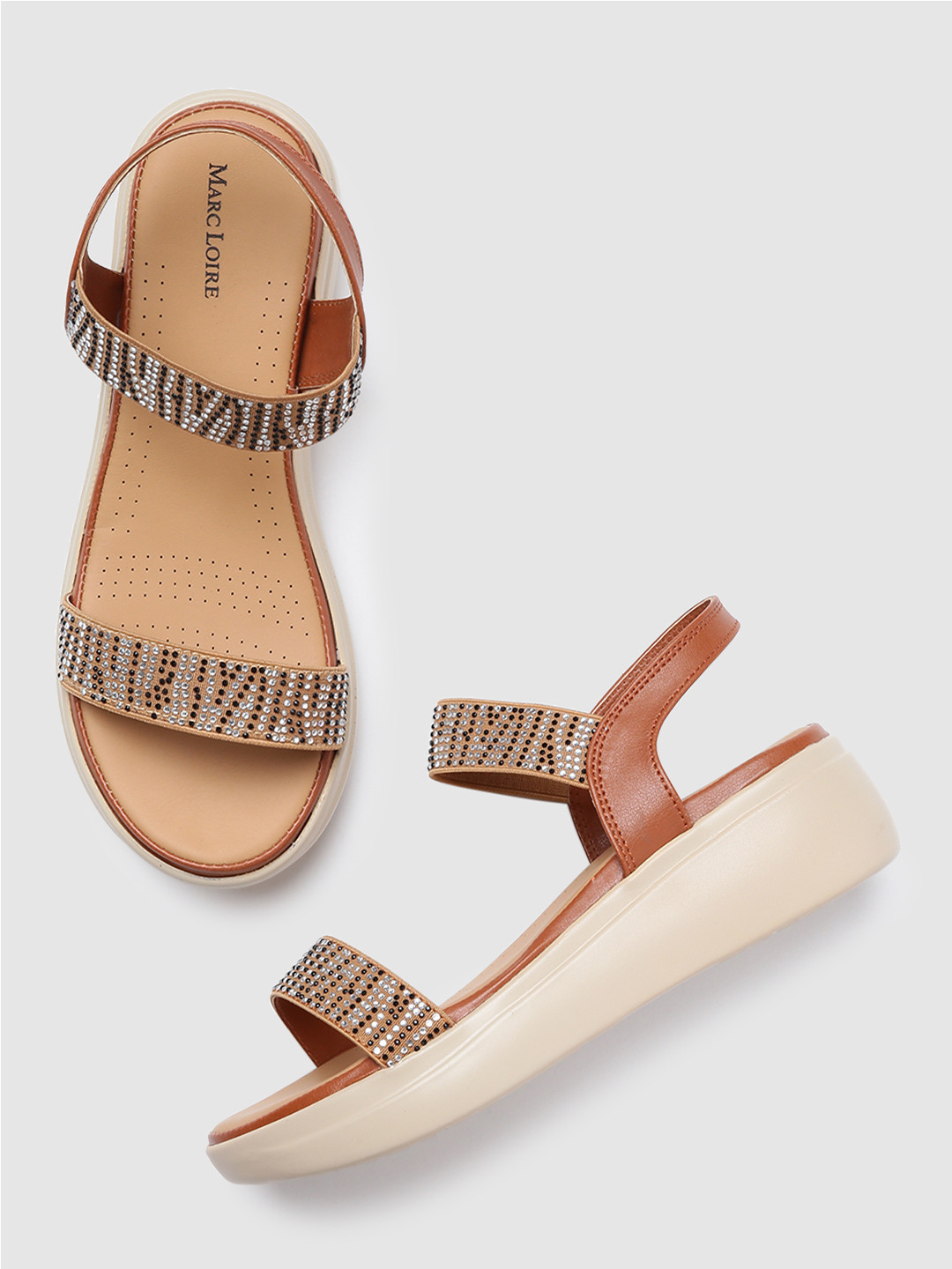 Marc Loire Tan Printed PU Flatform Sandals