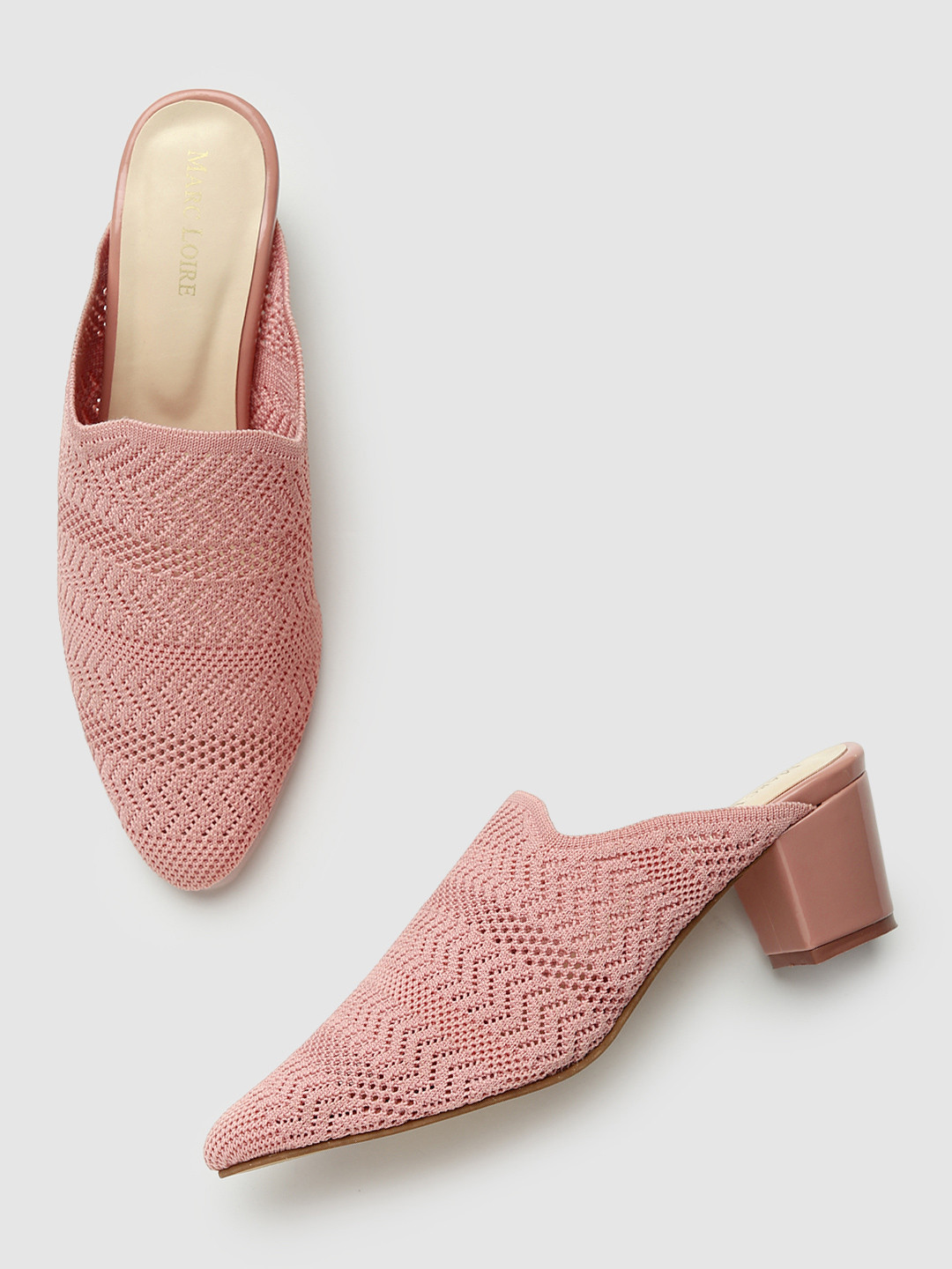 Marc Loire Peach-Coloured PU Work Block Mules with Laser Cuts
