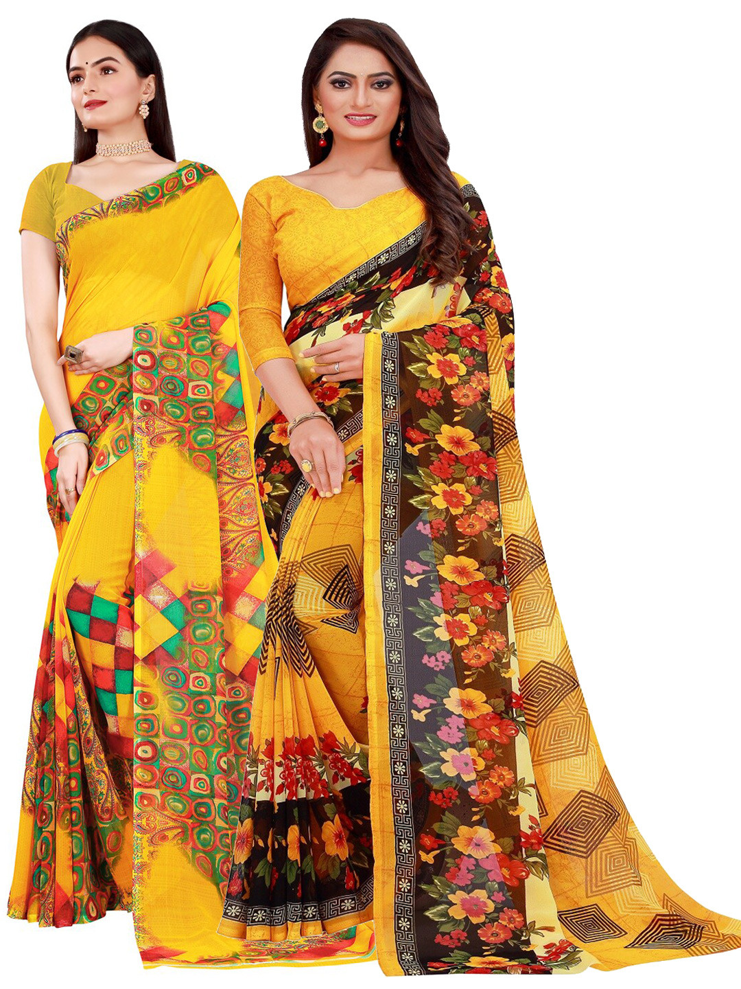 Florence Yellow & Yellow Pure Georgette Saree