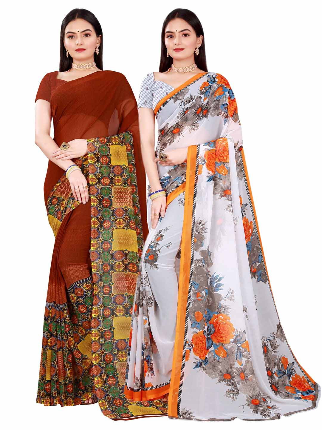 KALINI White & Maroon Pure Georgette Saree