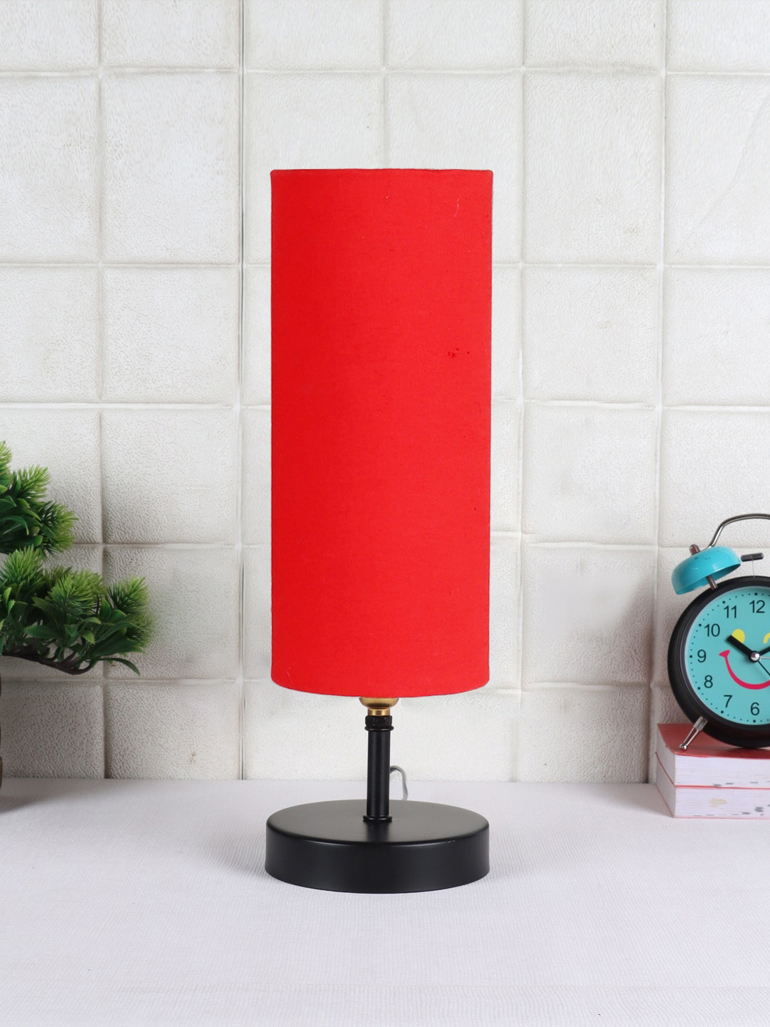Devansh Red Iron Table Lamp With Cotton Shade