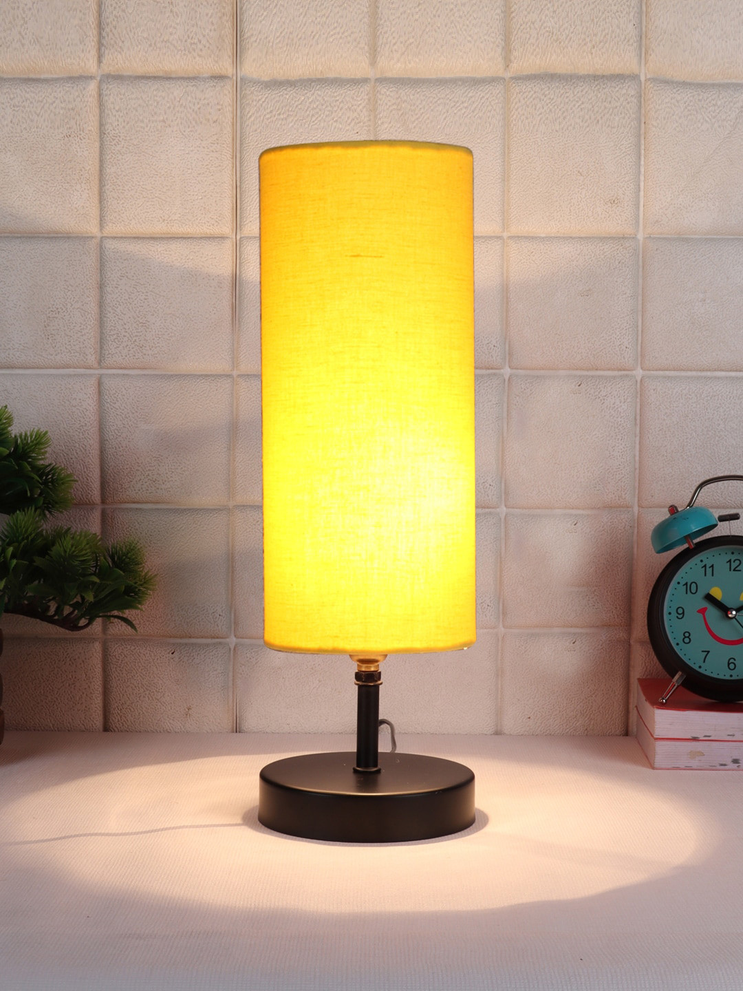 Devansh Yellow Textured Iron Table Lamps With Cotton Shade