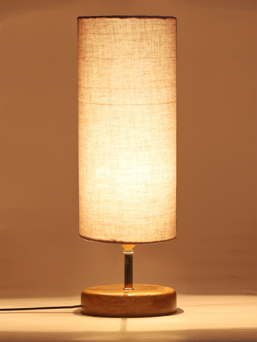 Devansh Grey & Beige Colored Solid Wood Table lamp with cotton Shade
