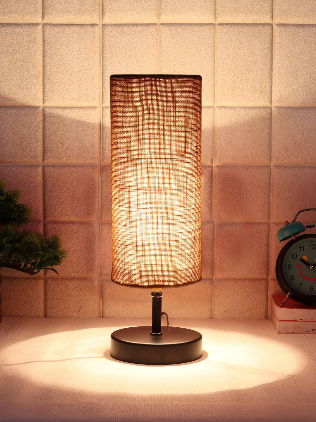 Devansh Beige Textured Iron Table Lamps With Jute Shade