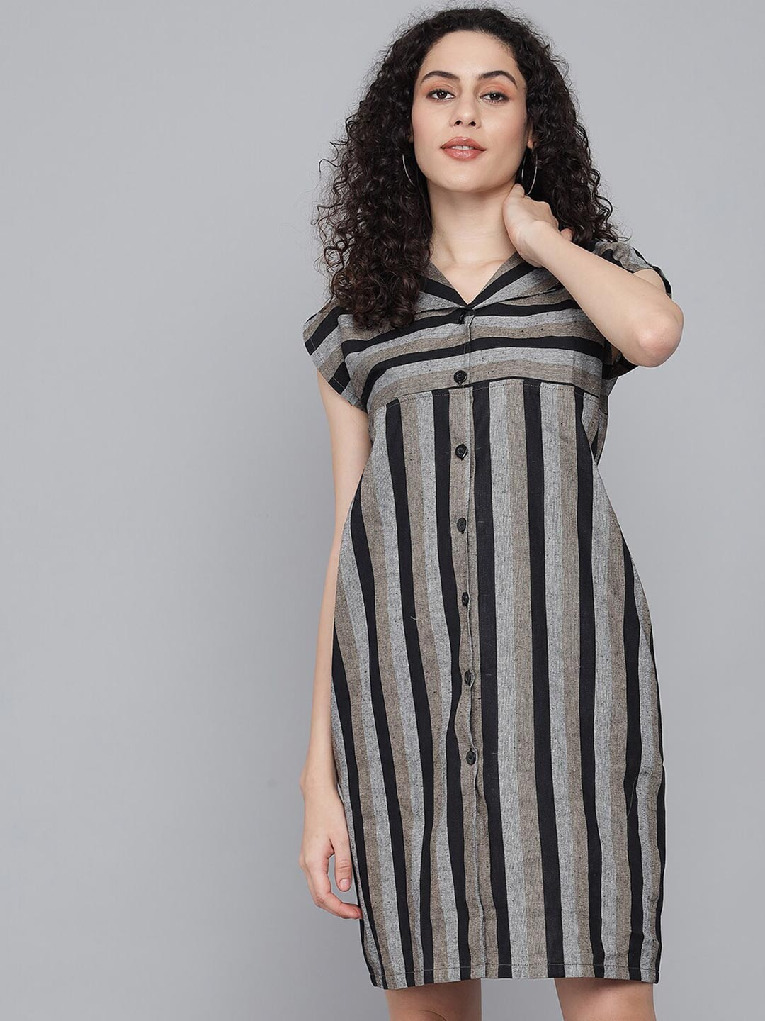 Rudraaksha Creations Black & brown Striped A-Line Dress