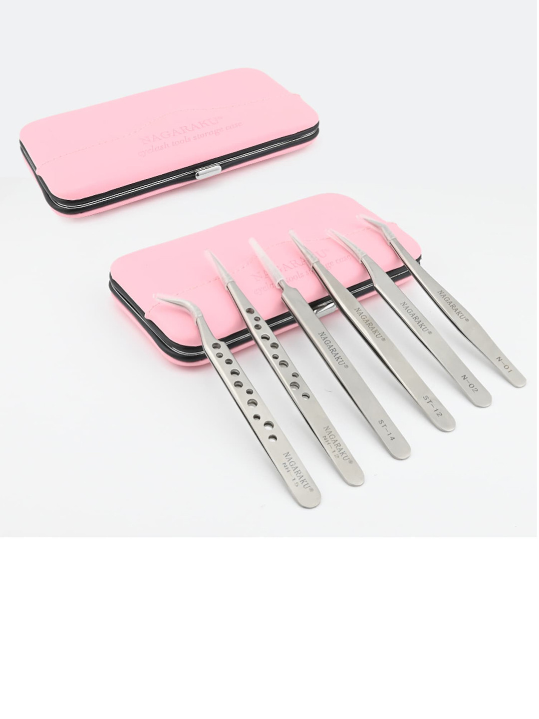 NAGARAKU Set of 6 Silver-Toned Stainless Steel Eyelash Extension Tweezers