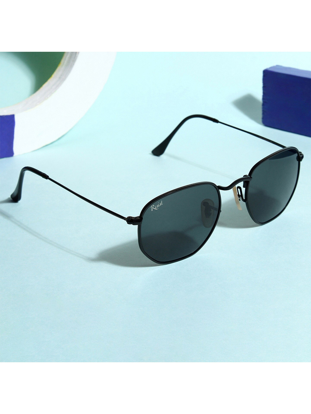 RESIST EYEWEAR UNISEX Black UV Protected Hexagonal Sunglasses