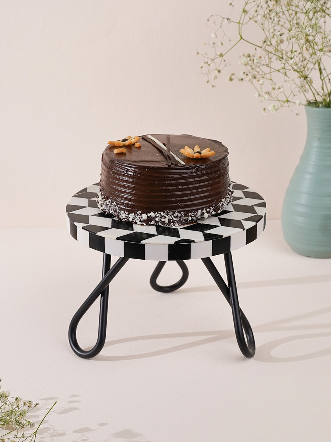 CASA DECOR Black & White Wooden Retro Row Cake Stand