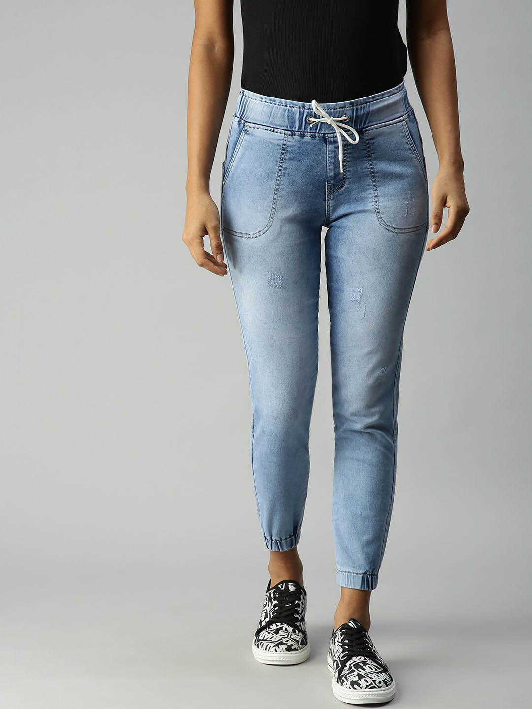 SHOWOFF Women Blue Jean Jogger High-Rise Heavy Fade Stretchable Jeans