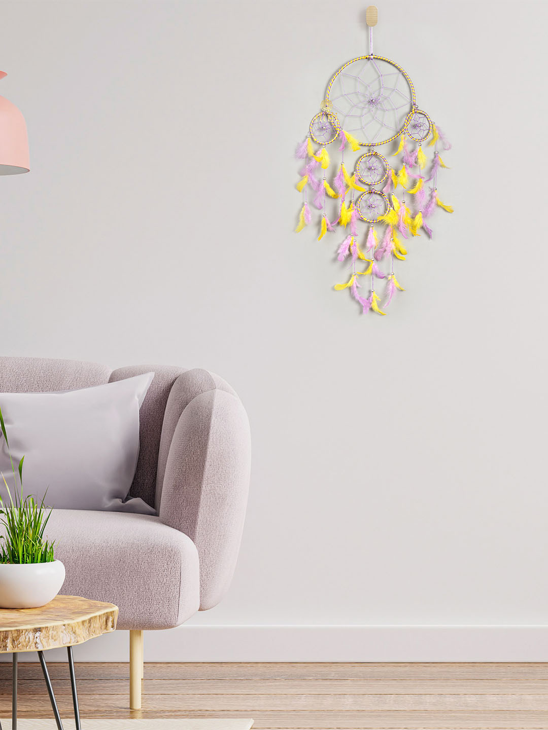 DULI Purple and Yellow Pastel 5 Ring Dream Catcher