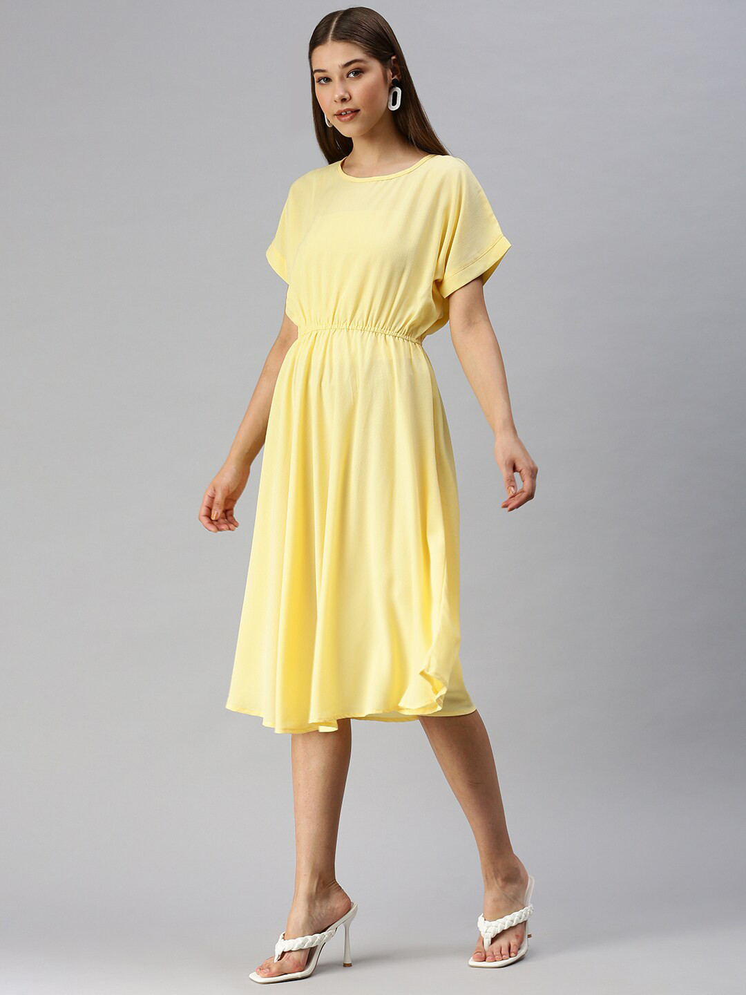 SHOWOFF Yellow Jacquard Midi Dress