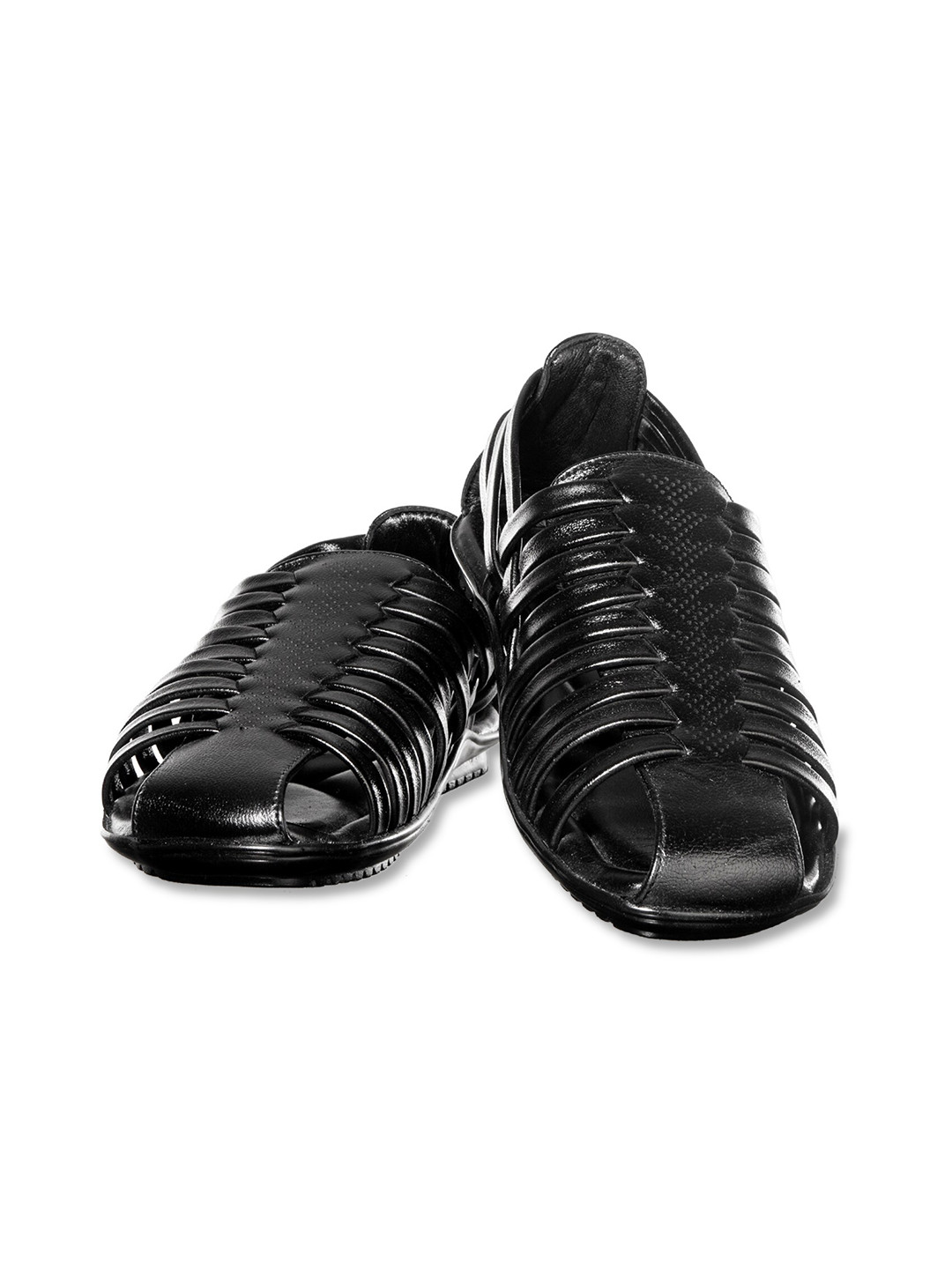 Khadims Men Black Leather Shoe-Style Sandals