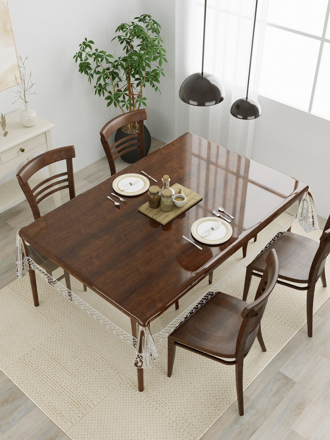 Clasiko Silver-Toned  Transparent Rectangle 4 Seater Table Covers