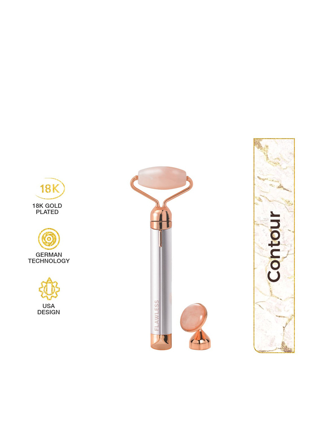 FLAWLESS Finishing Touch Flawless Contour Vibrating Facial Rose Quartz Roller & Massager