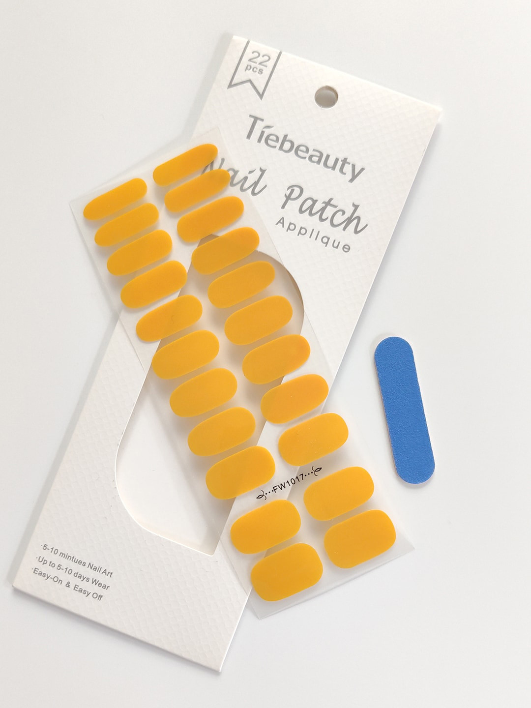 NOYMI Tiebeauty 22 Pcs Nail Patch Applique Stickers FW1017 with Stripe Nail File - Mustard