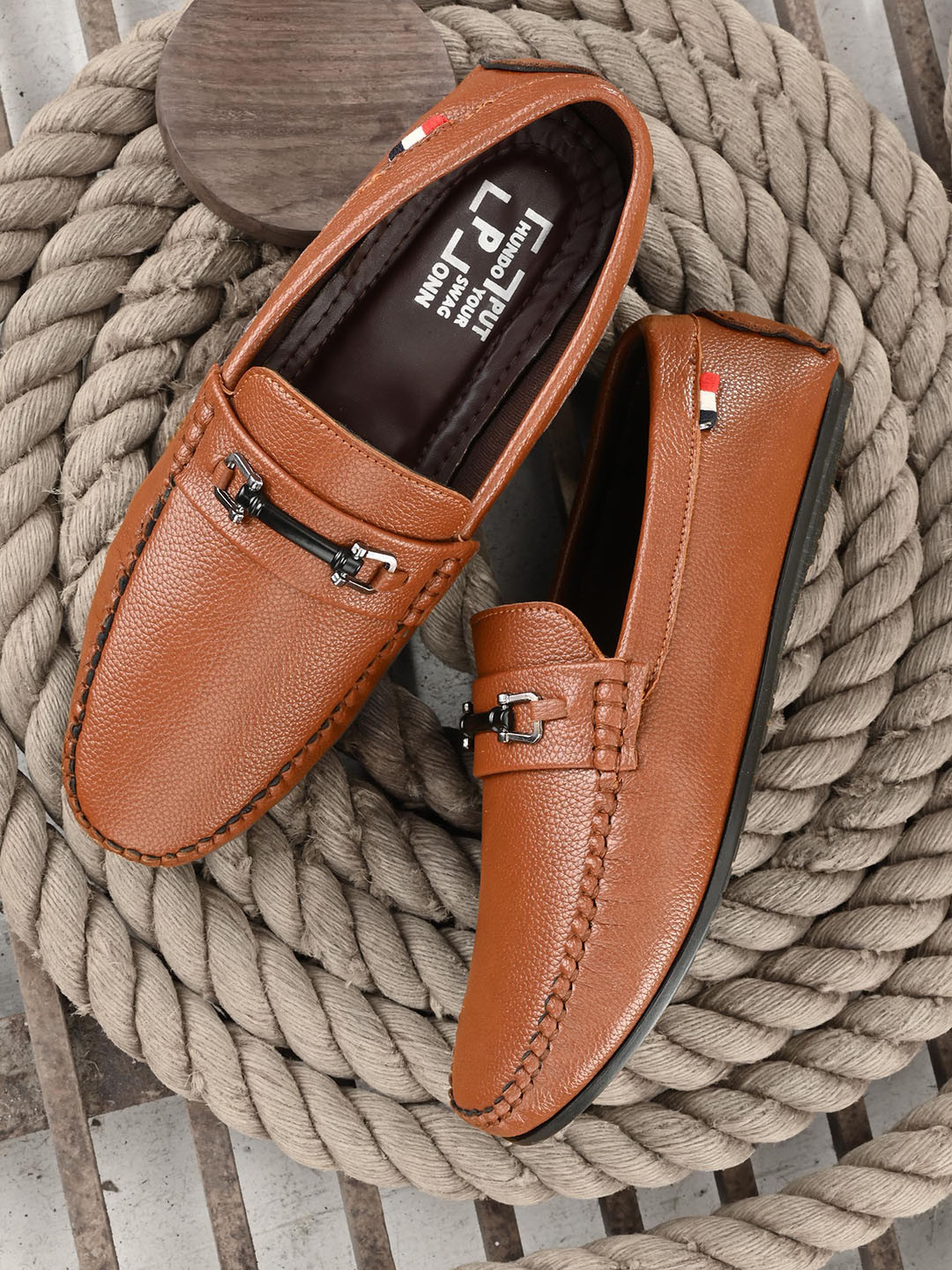 Hundo P Men Tan Textured Slip-On Sneakers