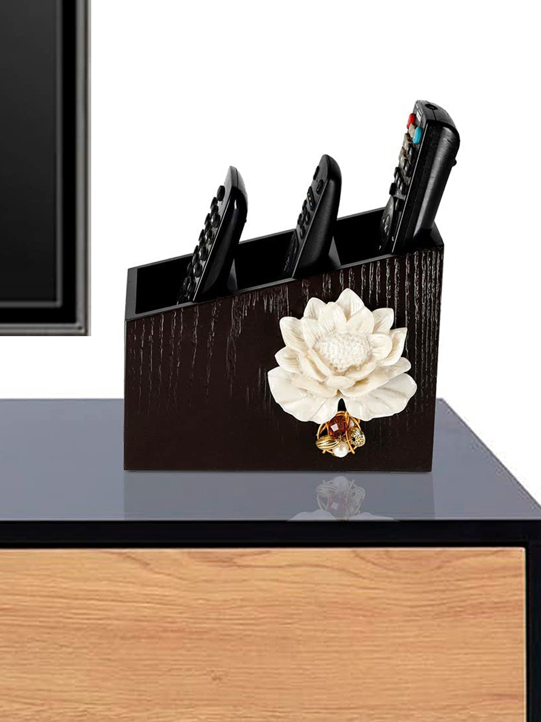 COCKTAIL  Brown & White Wooden  Remote Holder