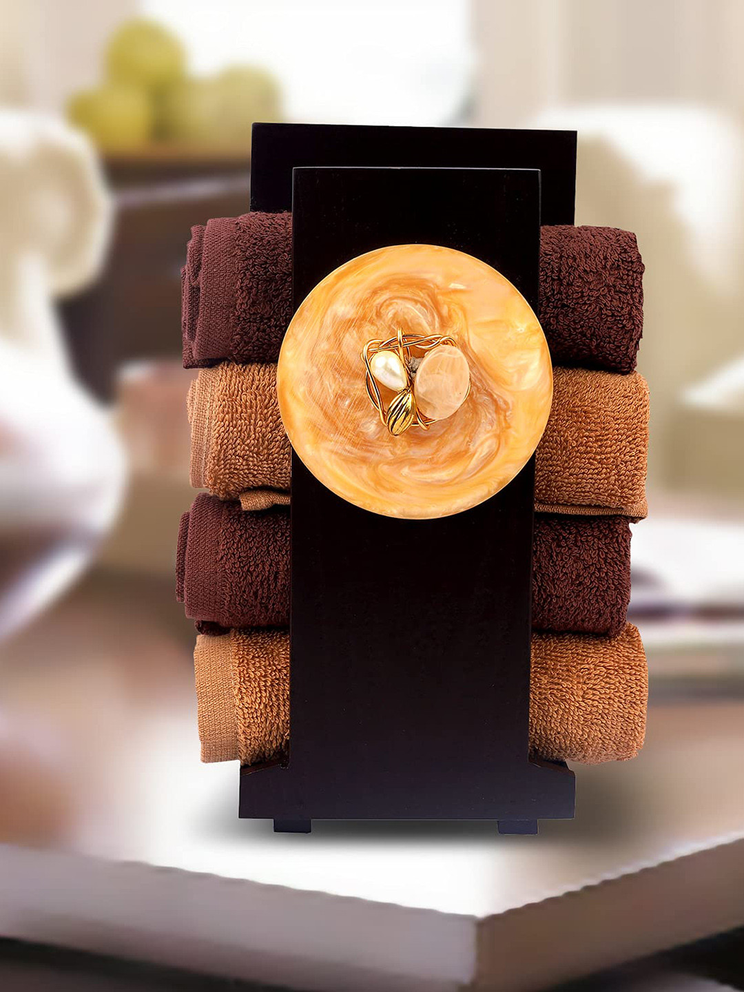 COCKTAIL Brown Solid Wooden Towel Holder