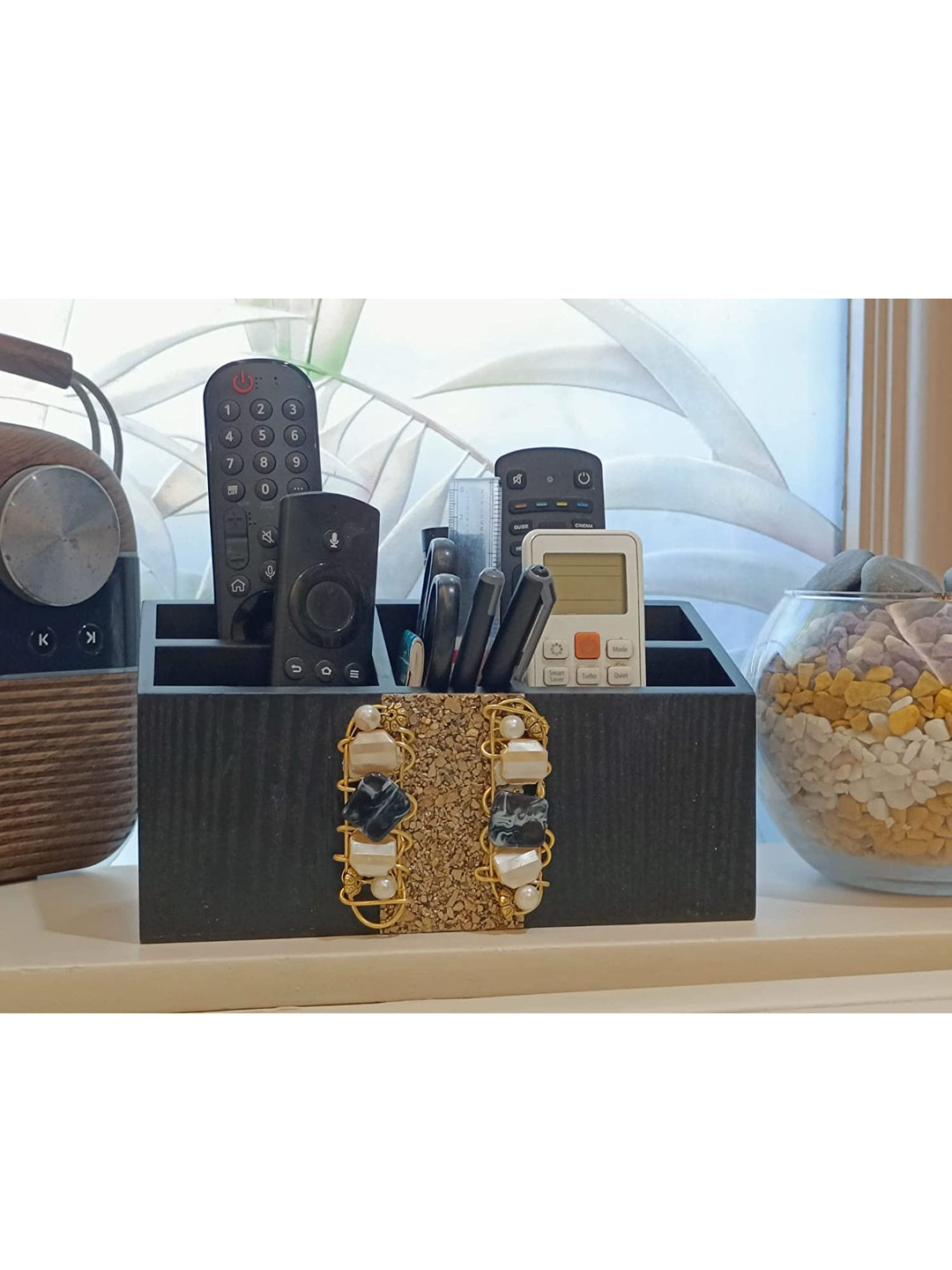 COCKTAIL Brown Designer 5 Section Wooden Remote Holder