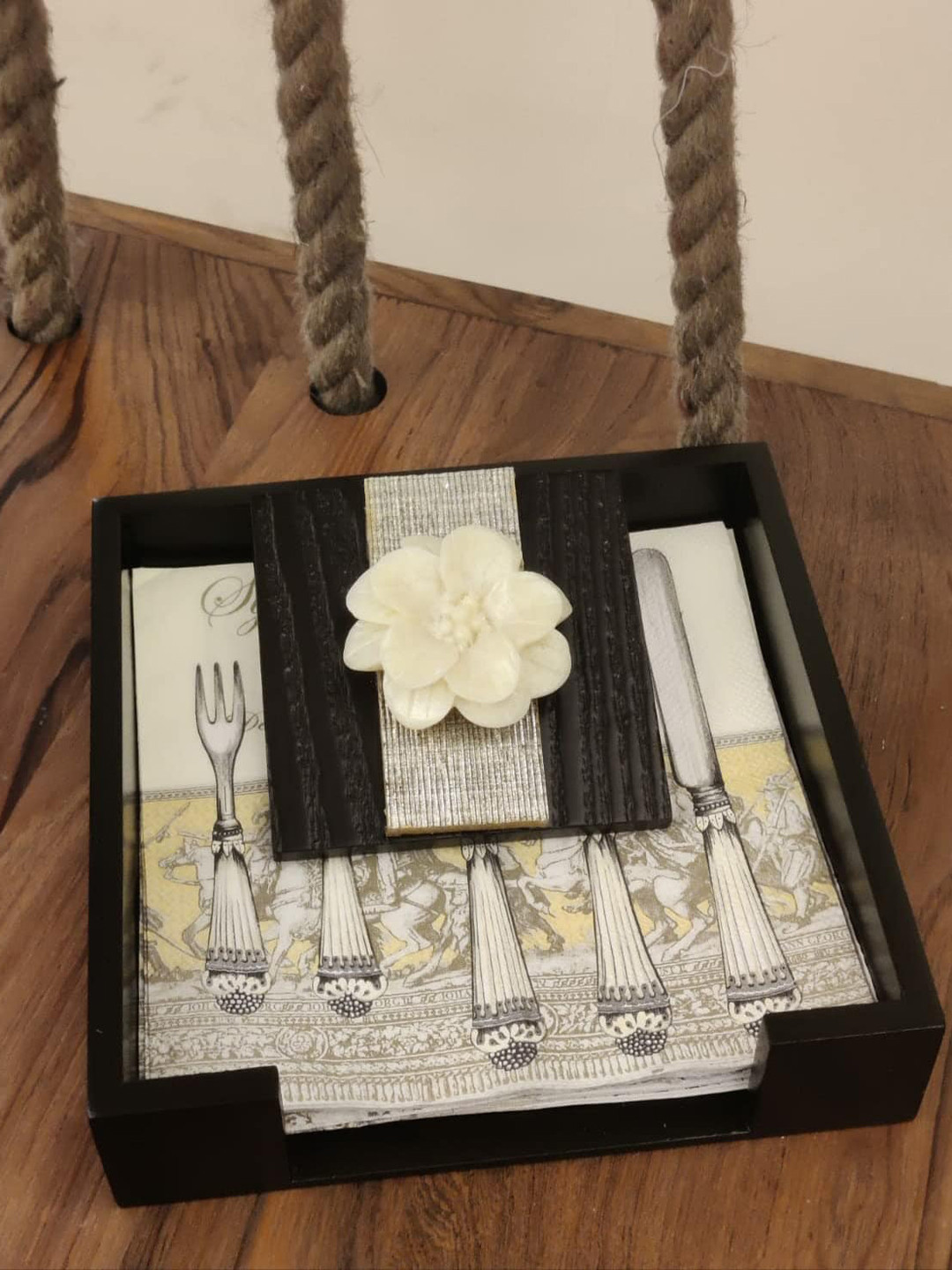 COCKTAIL  Brown & White Wooden  Napkin Holder