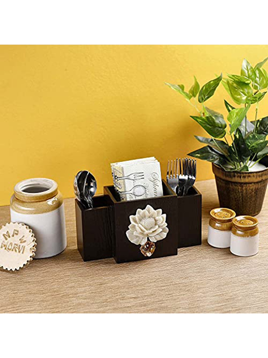 COCKTAIL Brown MDF Cutlery Holder with 3 Sections