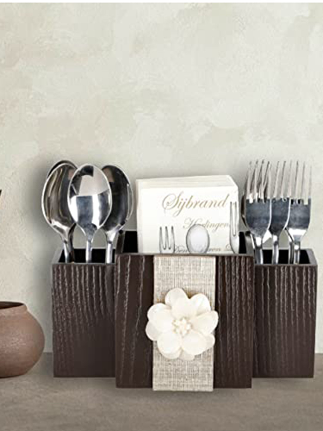 COCKTAIL Brown Solid Wooden Utility Box Holder