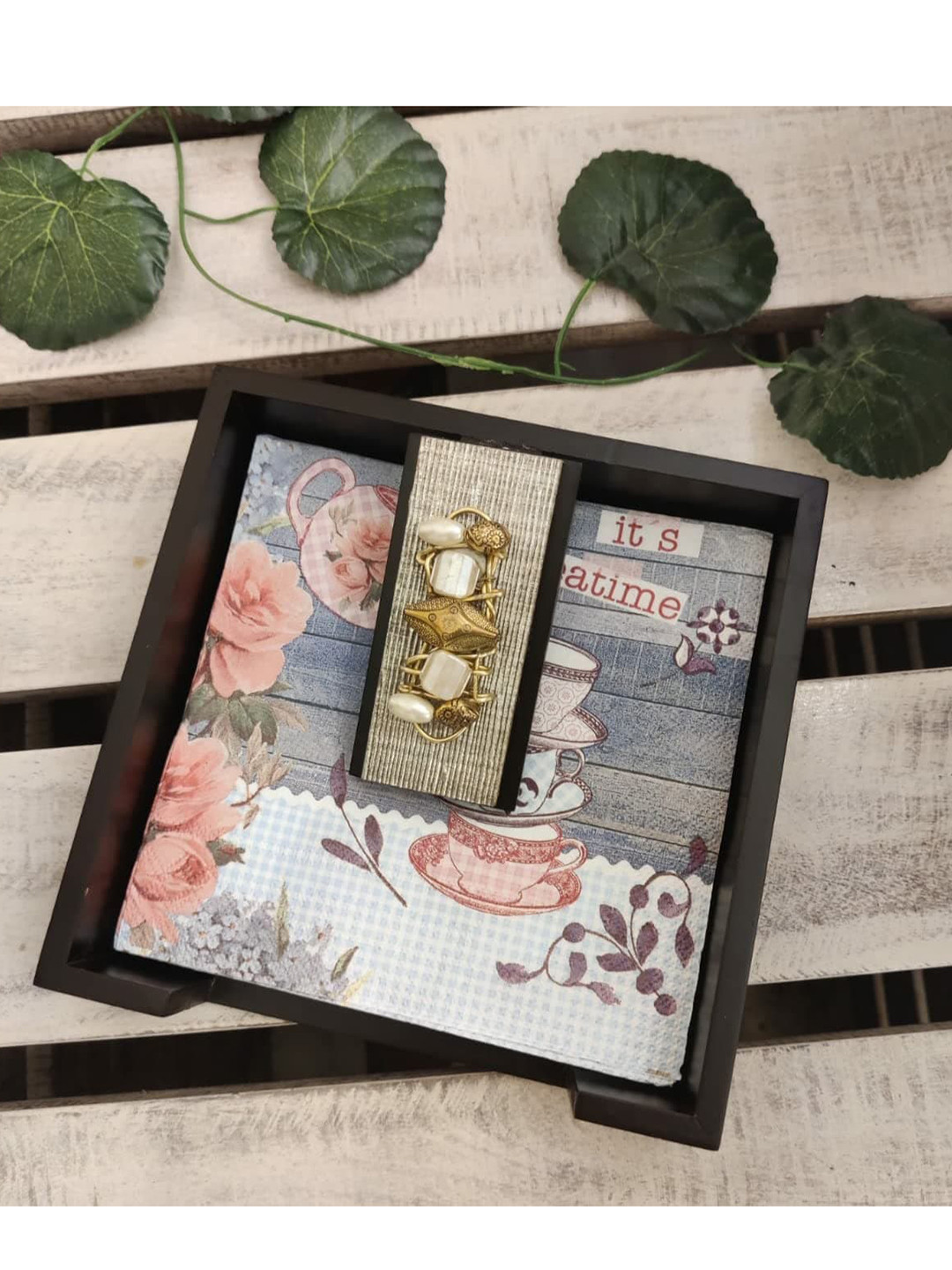 COCKTAIL Brown Solid Wooden Tissues and Napkin Holder