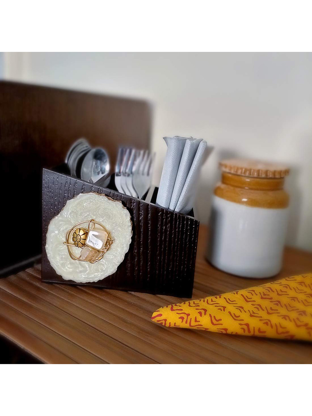 COCKTAIL Brown Solid Wooden Remote Holder