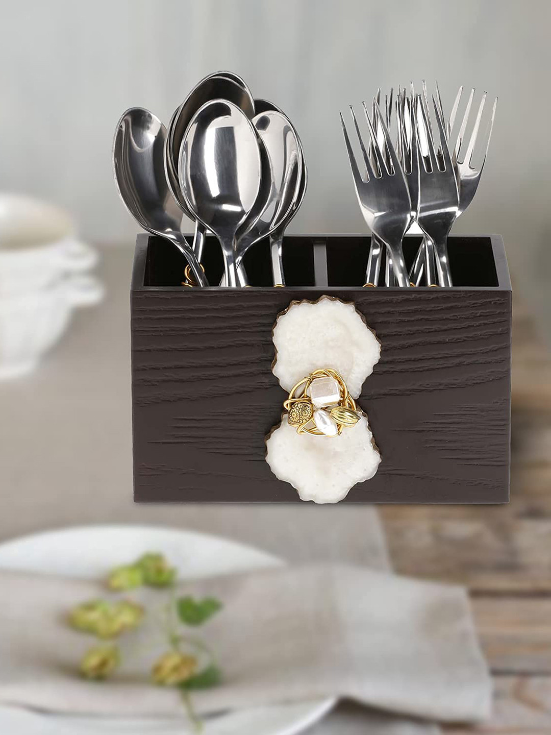 COCKTAIL Brown MDF Wood Cutlery Holder