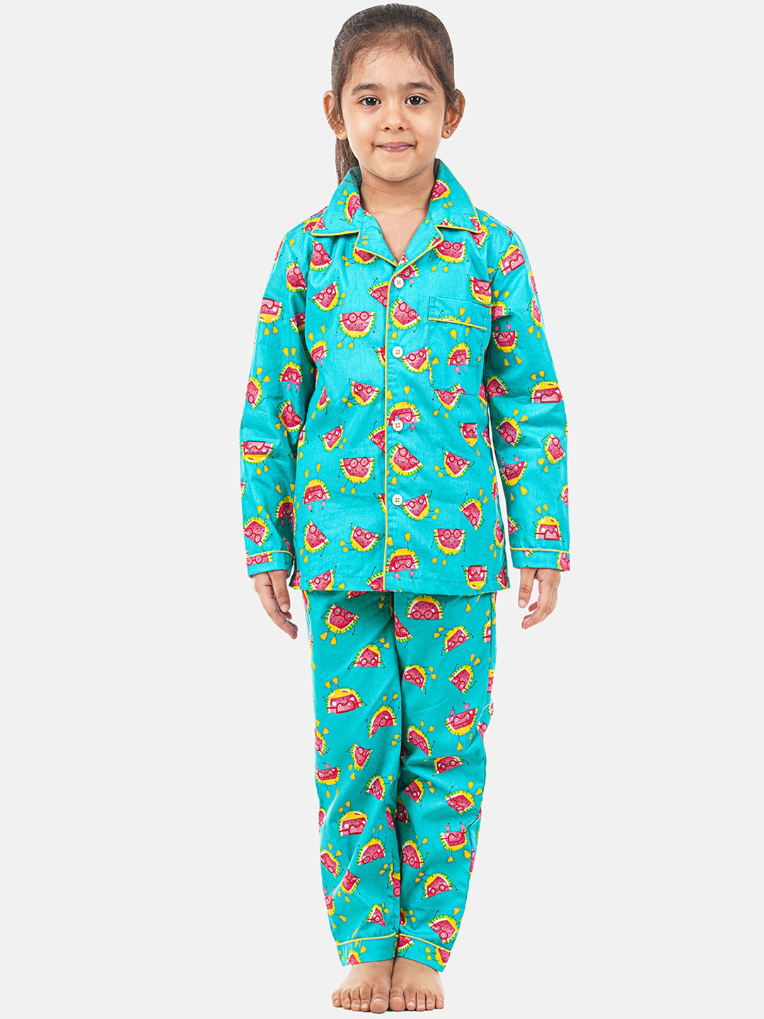 Hippodrome Unisex Kids Blue & Pink Printed Night suit