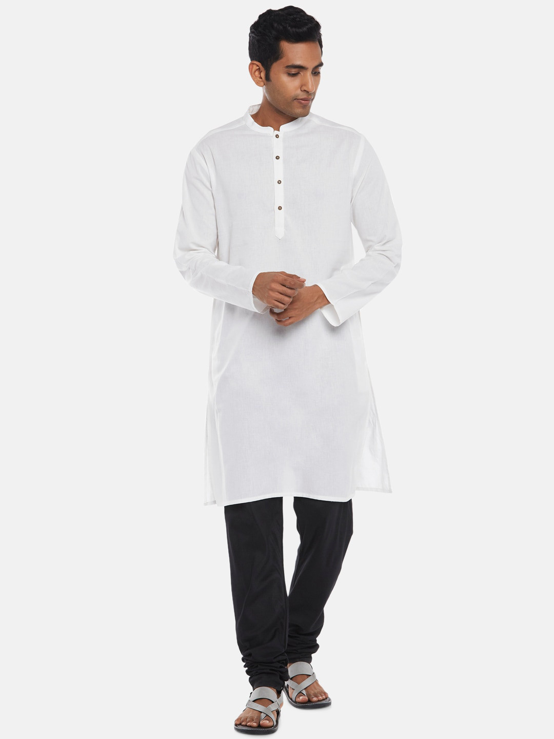 indus route by Pantaloons Men Off White Chikankari Kurta