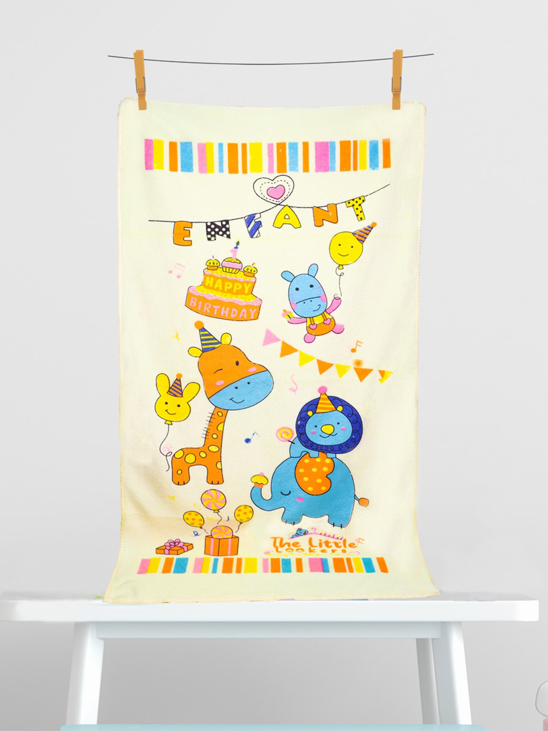 The Little Lookers Kids Yellow Printed 354 GSM Bath Towels