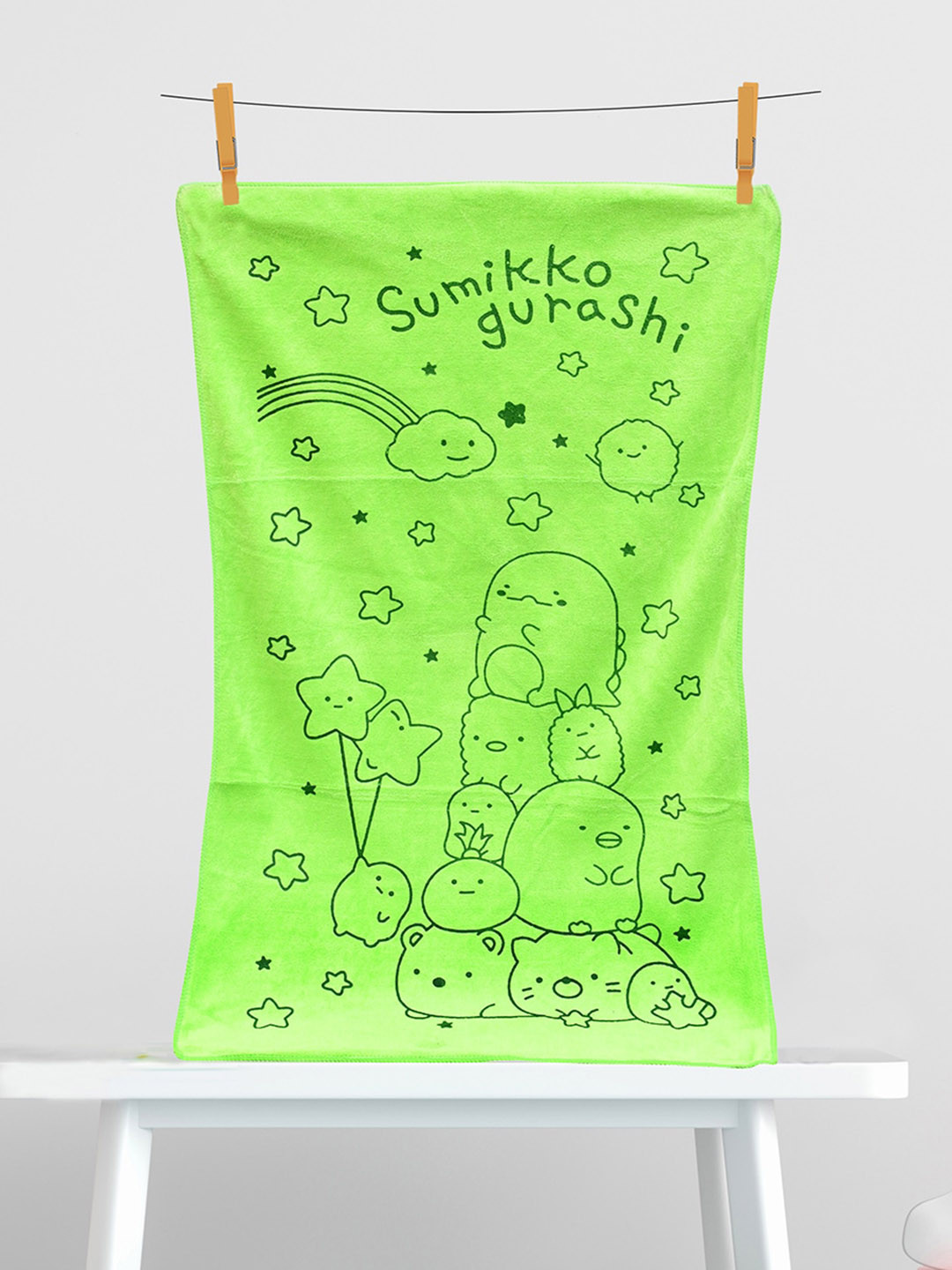 The Little Lookers Kids Green Printed 354 GSM Bath Towels