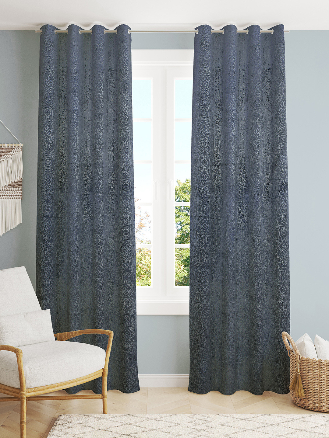 Homefab India Grey Set of 2 Room Darkening Long Door Curtain