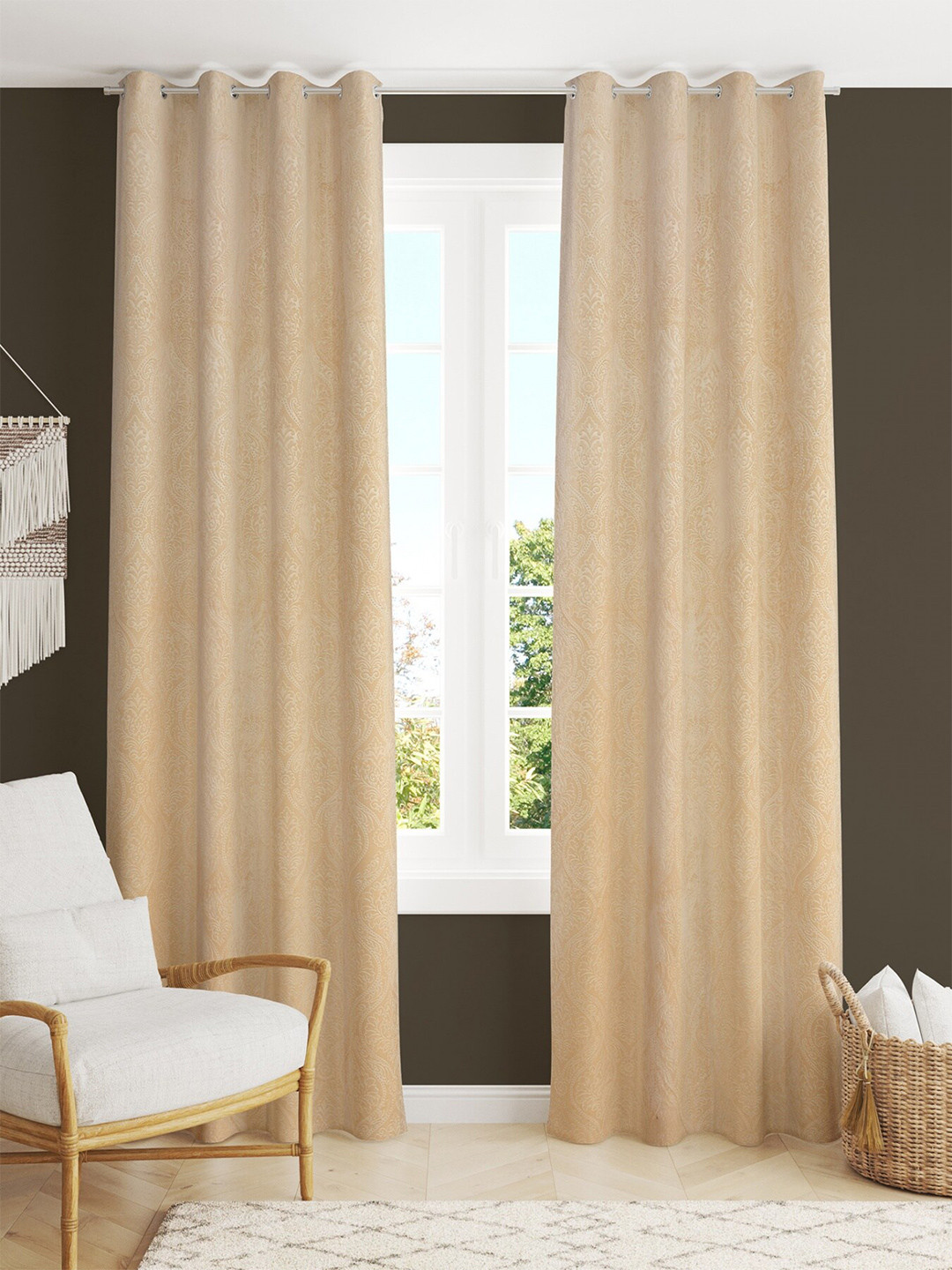 Homefab India Cream-Coloured Set of 2 Room Darkening Door Curtain