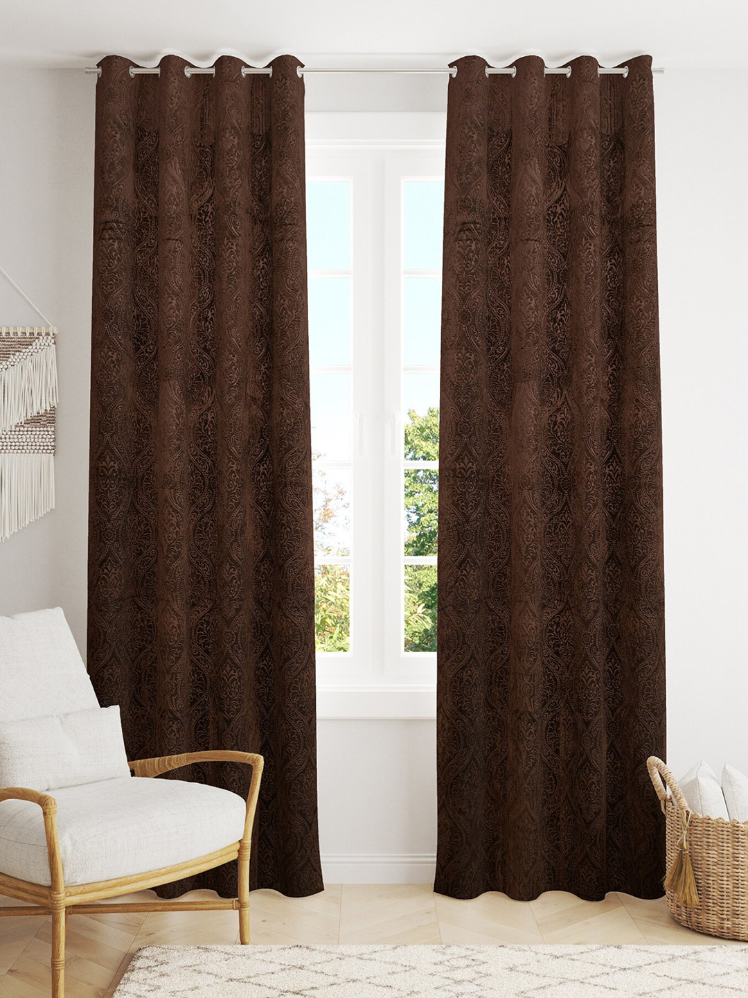Homefab India Brown Set of 2 Room Darkening Door Curtain