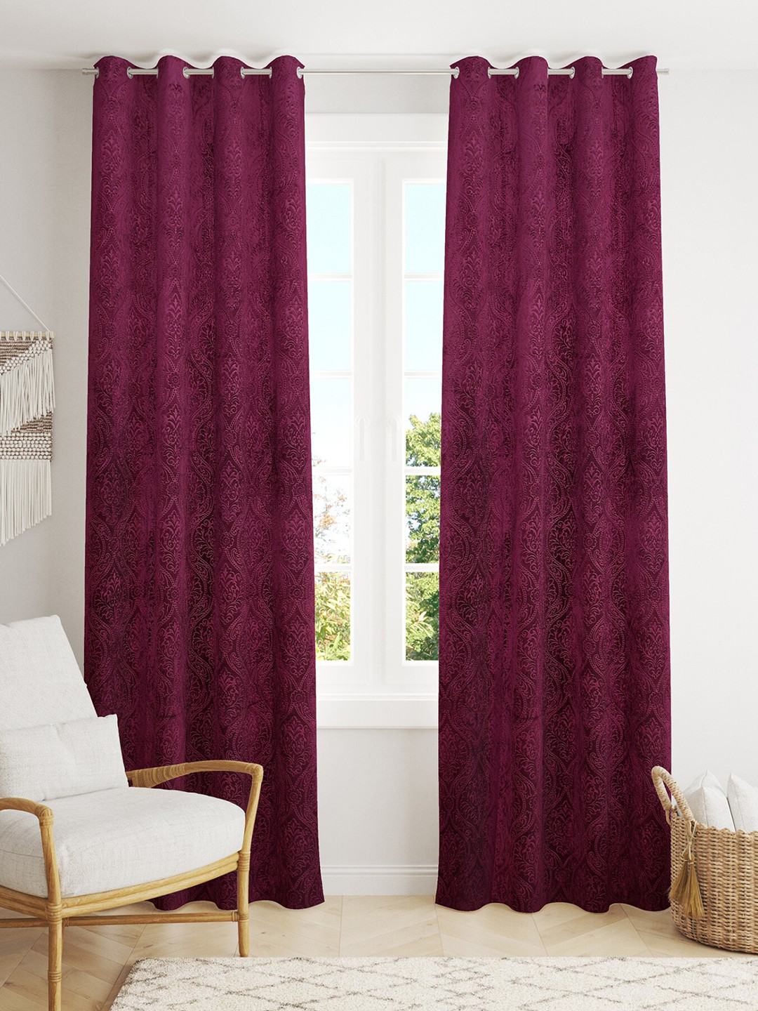 Homefab India Burgundy Set of 2 Room Darkening Door Curtain