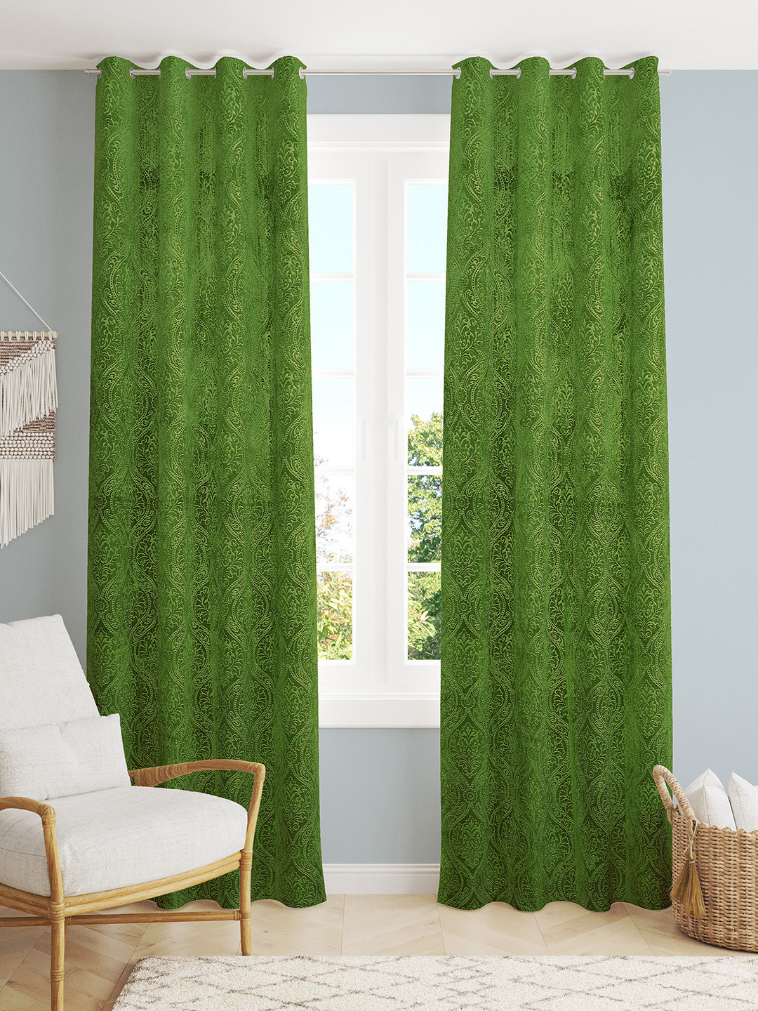 Homefab India Green Set of 2 Room Darkening Door Curtain