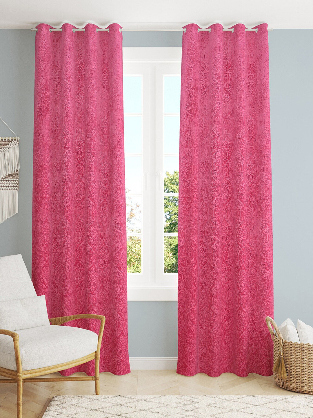 Homefab India Pink Set of 2 Room Darkening Door Curtain