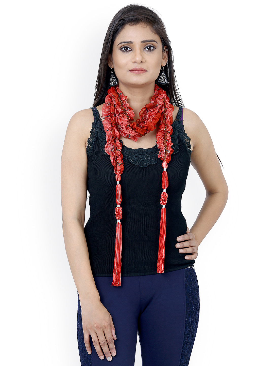 Anekaant Red Printed Ruffled Scarf