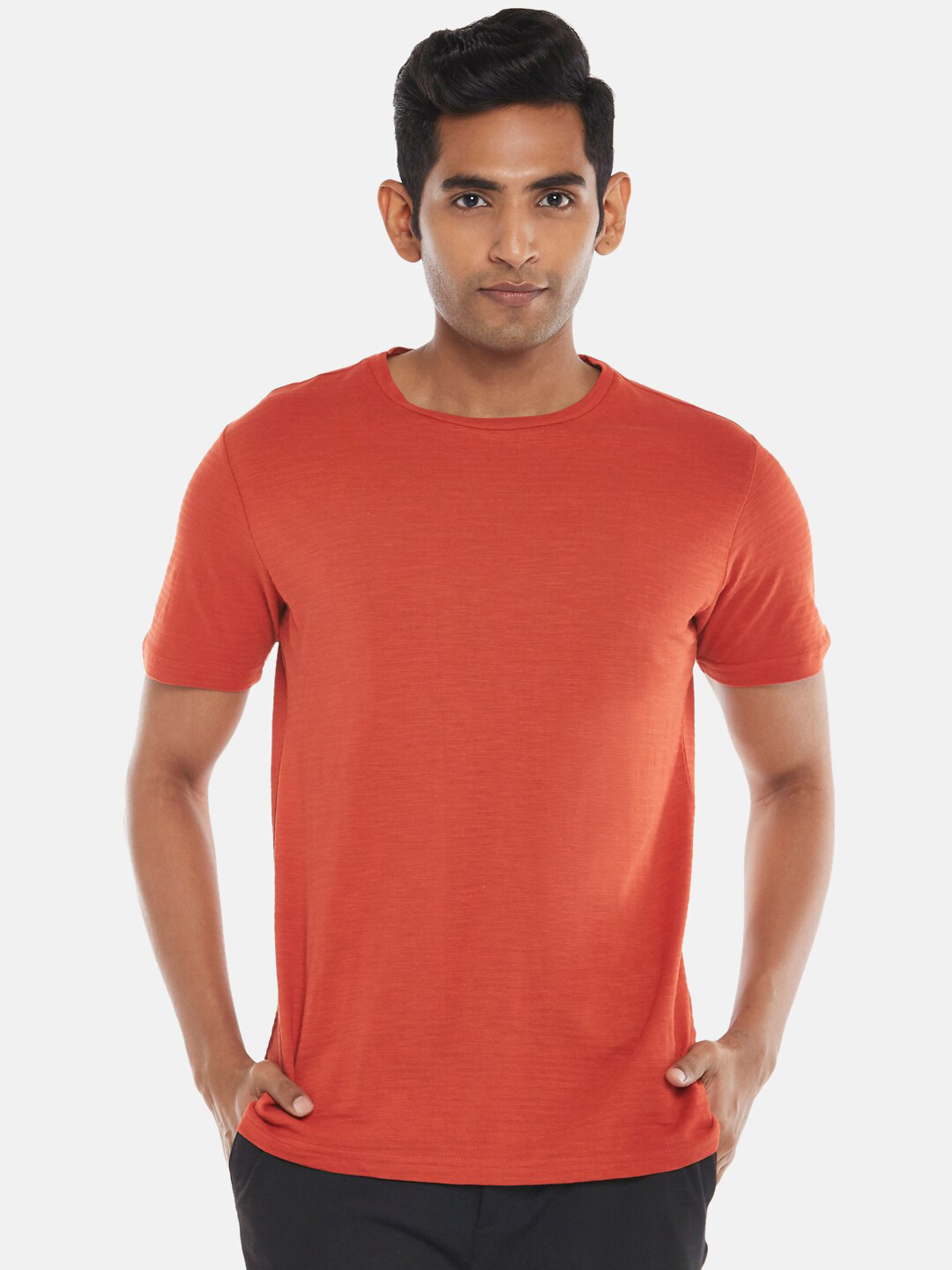 BYFORD by Pantaloons Men Rust Raw Edge Slim Fit T-shirt