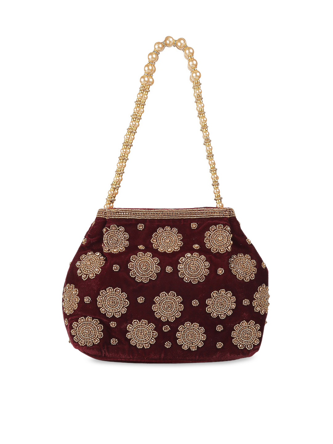 Mochi Maroon & Gold-Toned Embellished Purse Clutch
