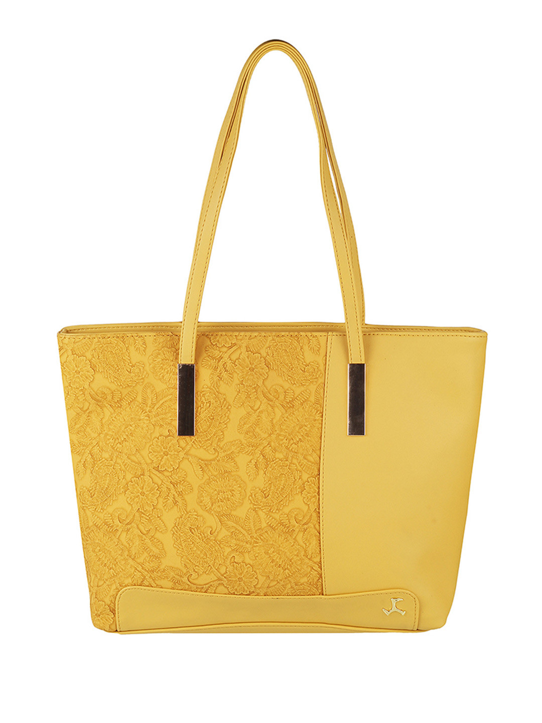 Mochi Yellow PU Shopper Shoulder Bag with Cut Work