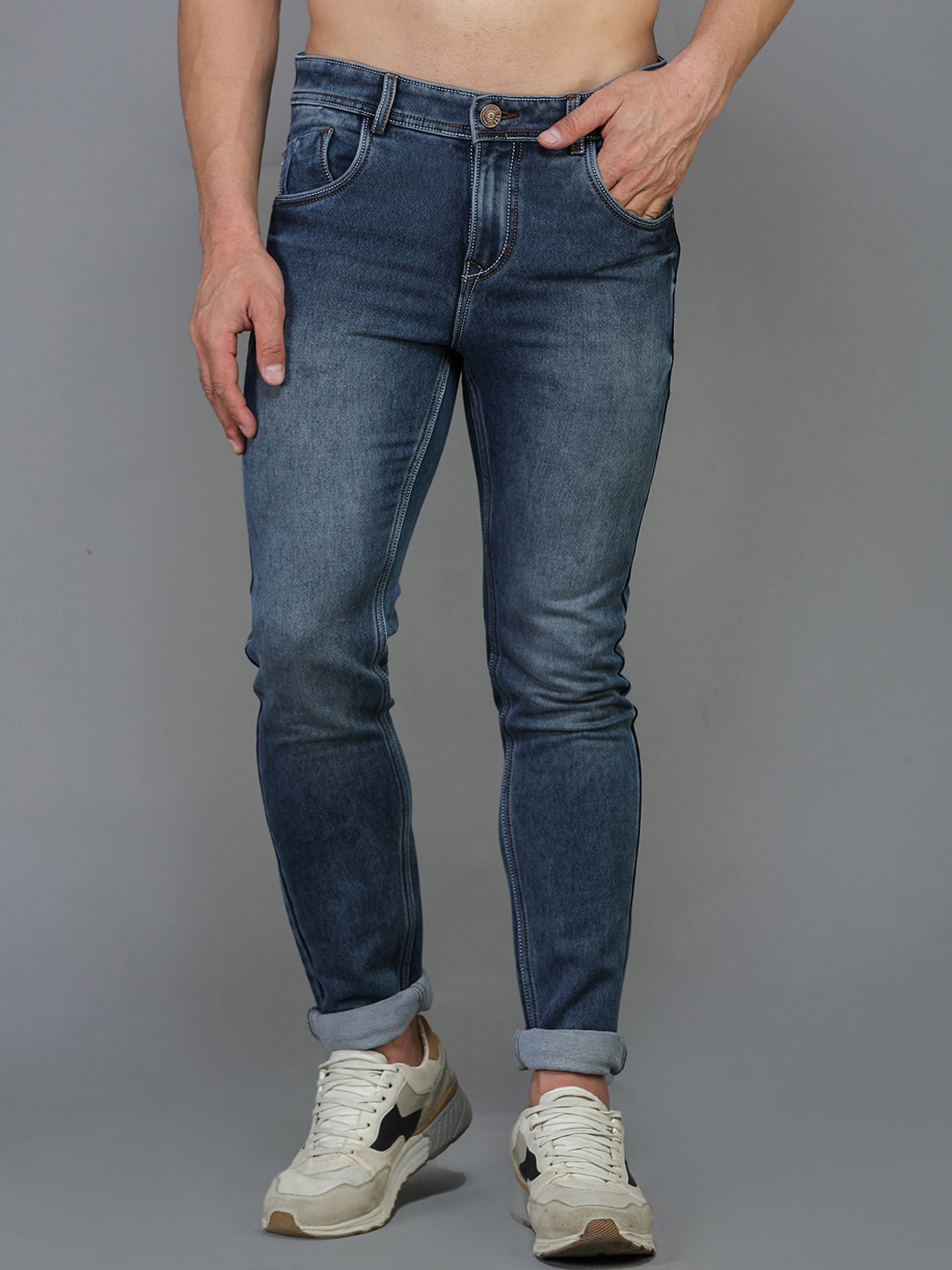 TQS Men Blue Urban Straight Fit Light Fade Jeans