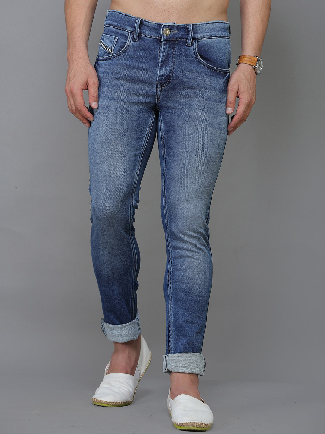 TQS Men Blue Urban Straight Fit Heavy Fade Jeans