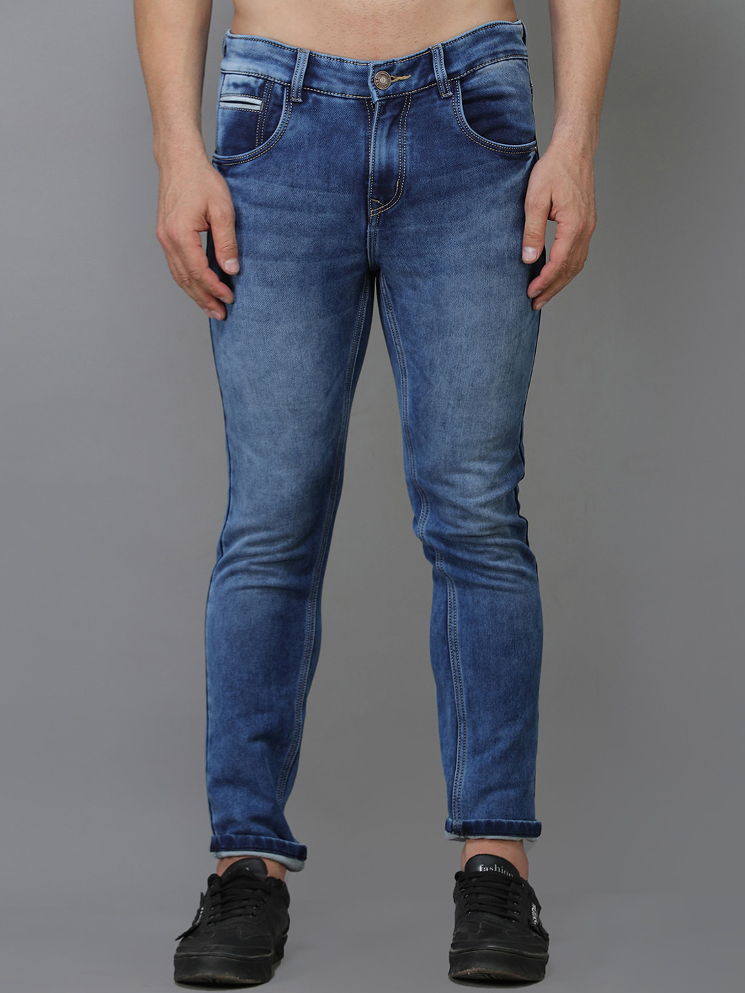 TQS Men Blue Urban Straight Fit Heavy Fade Jeans