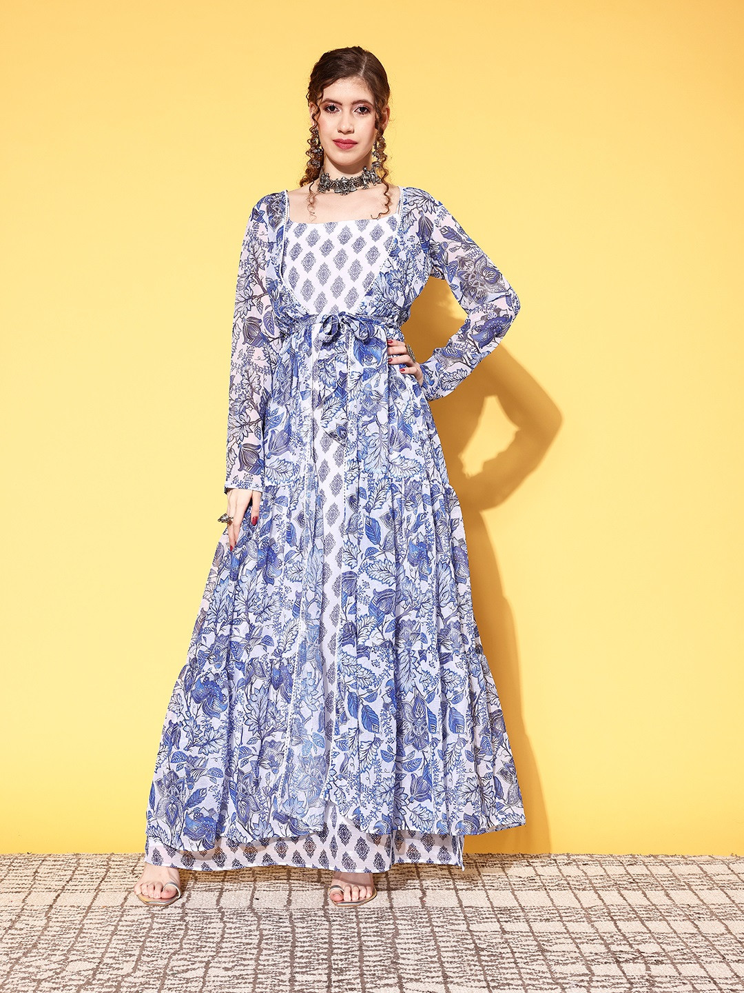 Inddus Women White Ethnic Motifs Roman Column Dress